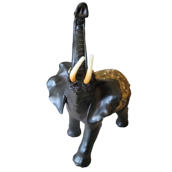 Black Resin Ornate Rhinestone Encrusted Elephant India Trunk Up - Picture 2 of 6